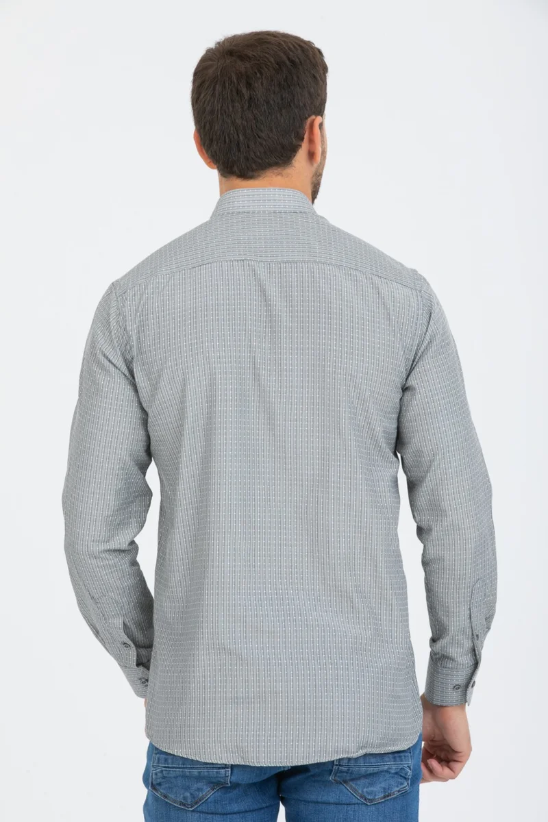 فاريتا Men's Gray Checked Long Sleeve Pocket Collar Buttoned Shirt