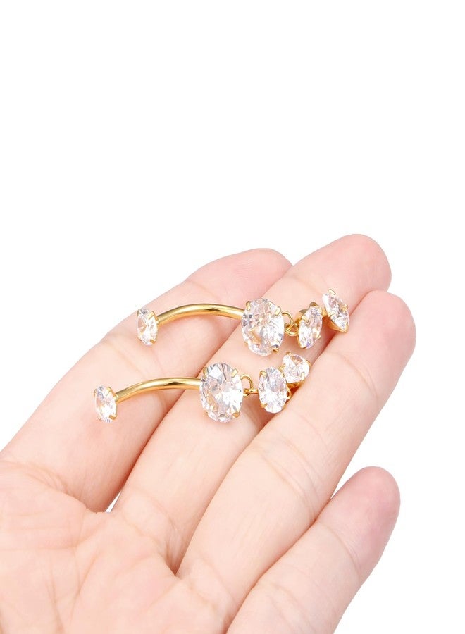 Ftovosyo Long Belly Button Ring Surgical Steel Belly Button Rings 16mm Gold Internally Threaded Cubic Zirconia Dangle Navel Piercing Jewelry for Women 14G 2 Pieces - Image 4