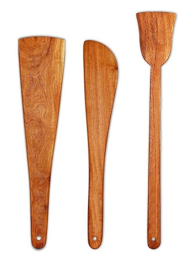 Flavoma Natural Wooden Spoon Set of 3 | Flip/Spatula/Ladle for Cooking | Dosa/Roti/Chapati | Kitchen Tools | No Harmful Polish | Handmade | Naturally Non-Stick Cookware | Sheesham/Neem Wood - Image 1