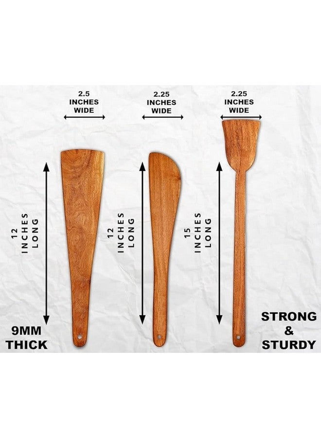 Flavoma Natural Wooden Spoon Set of 3 | Flip/Spatula/Ladle for Cooking | Dosa/Roti/Chapati | Kitchen Tools | No Harmful Polish | Handmade | Naturally Non-Stick Cookware | Sheesham/Neem Wood - Image 4