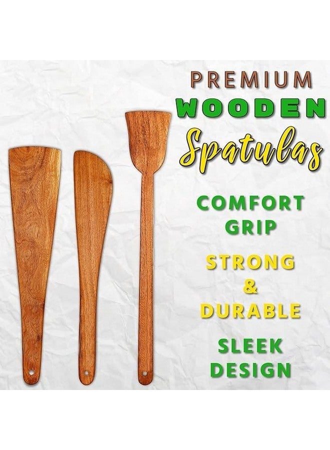 Flavoma Natural Wooden Spoon Set of 3 | Flip/Spatula/Ladle for Cooking | Dosa/Roti/Chapati | Kitchen Tools | No Harmful Polish | Handmade | Naturally Non-Stick Cookware | Sheesham/Neem Wood - Image 2