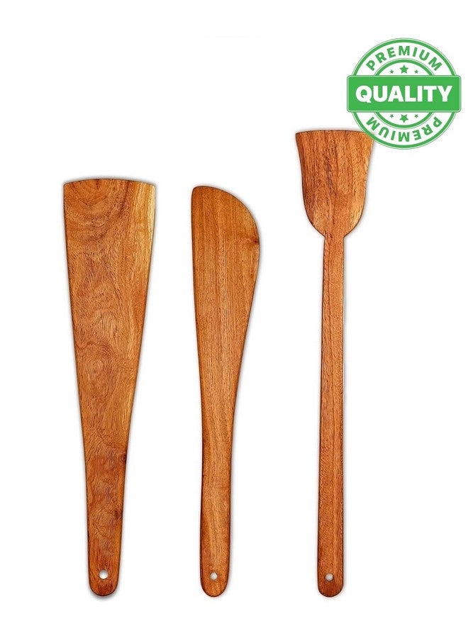 Flavoma Natural Wooden Spoon Set of 3 | Flip/Spatula/Ladle for Cooking | Dosa/Roti/Chapati | Kitchen Tools | No Harmful Polish | Handmade | Naturally Non-Stick Cookware | Sheesham/Neem Wood - Image 5