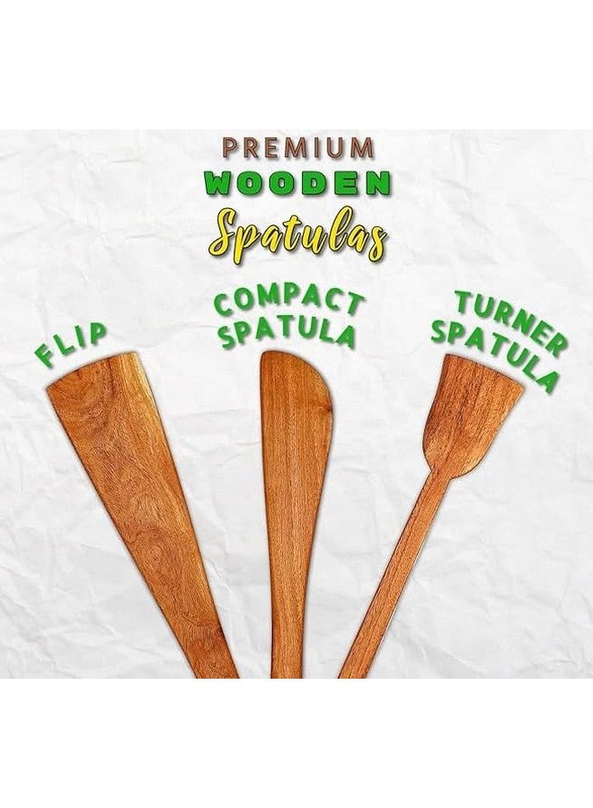Flavoma Natural Wooden Spoon Set of 3 | Flip/Spatula/Ladle for Cooking | Dosa/Roti/Chapati | Kitchen Tools | No Harmful Polish | Handmade | Naturally Non-Stick Cookware | Sheesham/Neem Wood - Image 3