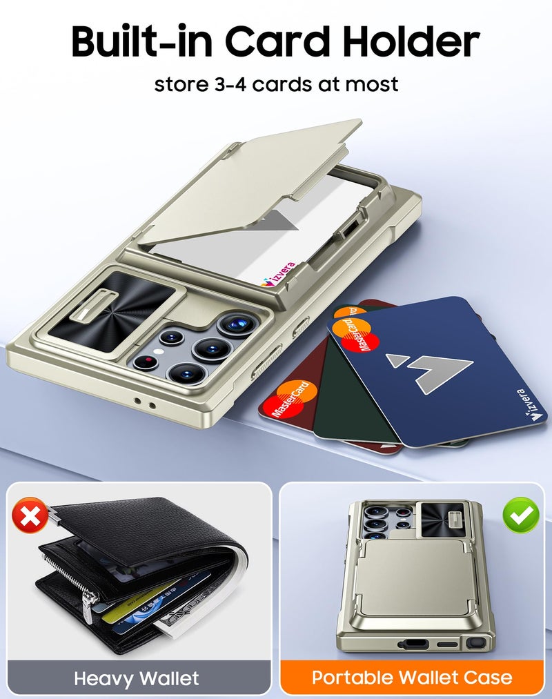 Vizvera for Samsung Galaxy S24 Ultra Wallet Case, RFID Cards Holder & Camera Cover for Women Men, Full Body Rugged Shockproof Silicone Case for S24 Ultra 6.8" 2024 Only-Natural Titanium - Image 3