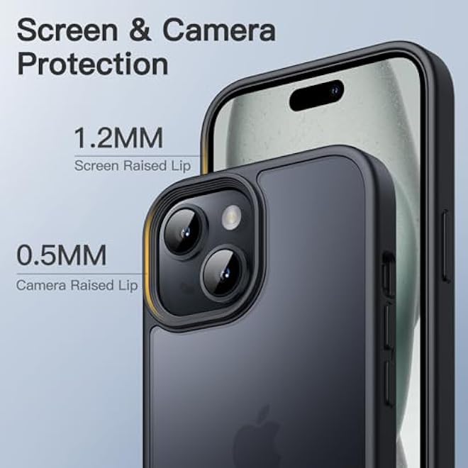 JETech Matte Case for iPhone 15 Plus 67Inch Shockproof Military Grade Drop Protection Frosted Translucent Back Phone Cover AntiFingerprint Black - Image 4