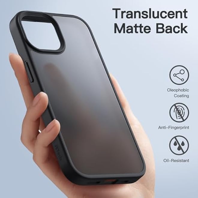 JETech Matte Case for iPhone 15 Plus 67Inch Shockproof Military Grade Drop Protection Frosted Translucent Back Phone Cover AntiFingerprint Black - Image 3
