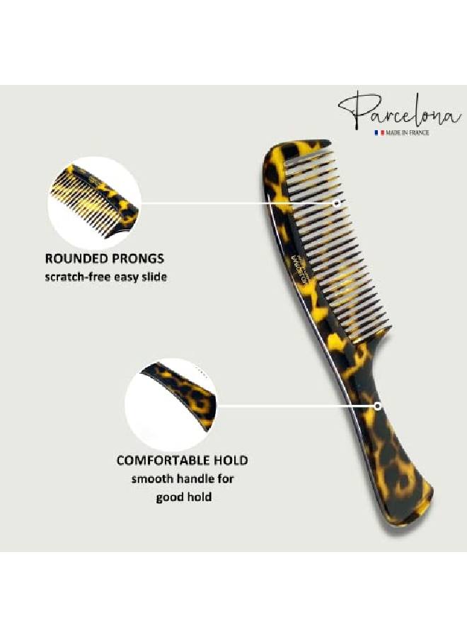Parcelona French Wide Tooth Yellow Tokyo Large 8 3/4” Celluloid Set Of 2 Professional Hair Handle Combs For Women And Girls - Image 5