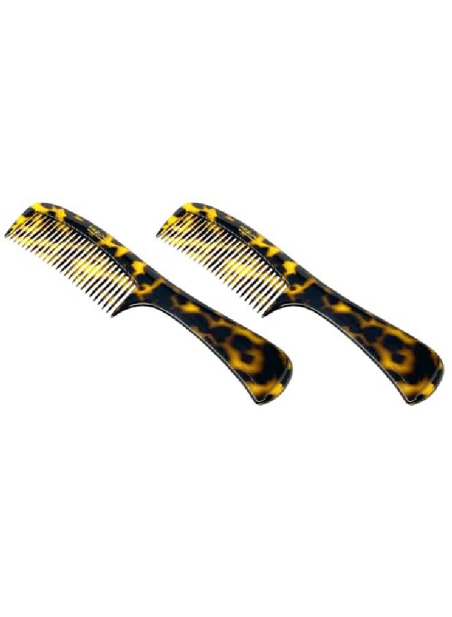 Parcelona French Wide Tooth Yellow Tokyo Large 8 3/4” Celluloid Set Of 2 Professional Hair Handle Combs For Women And Girls - Image 1