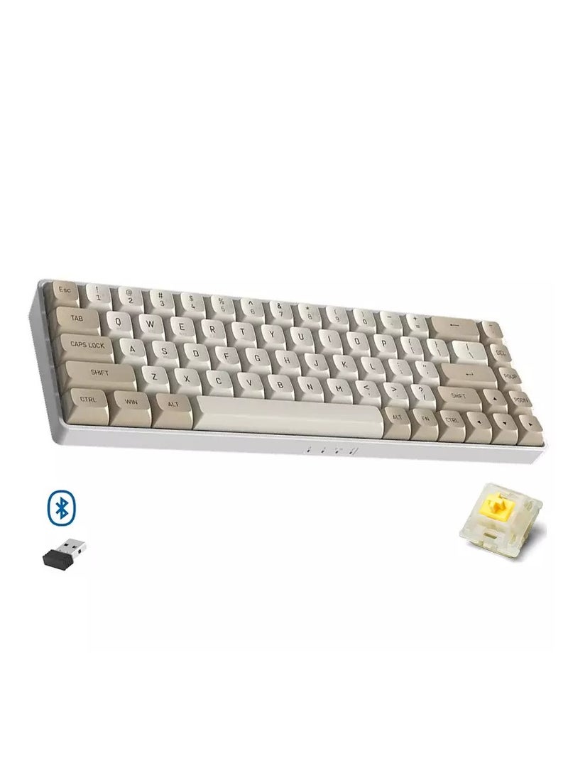 aigo A68 Tri-mode 60% Gaming Mechanical Keyboard (Bluetooth / 2.4G Wireless/Wired) - Yellow Switch Hot Swappable – Rechargeable Battery – 68 English PBT Keycap Keys | Milk Coffee - Image 1
