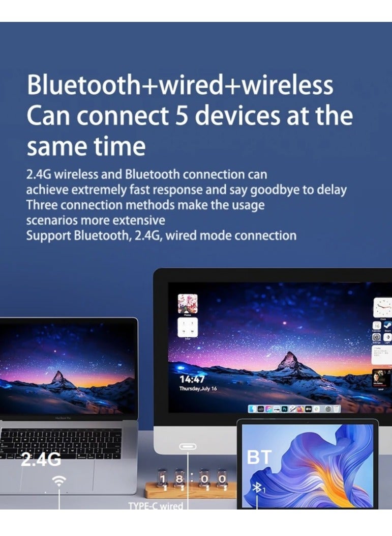 aigo A68 Tri-mode 60% Gaming Mechanical Keyboard (Bluetooth / 2.4G Wireless/Wired) - Yellow Switch Hot Swappable – Rechargeable Battery – 68 English PBT Keycap Keys | Milk Coffee - Image 2