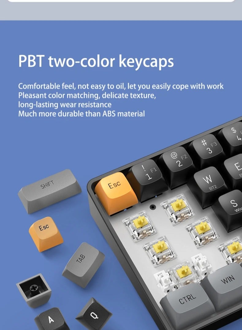 aigo A68 Tri-mode 60% Gaming Mechanical Keyboard (Bluetooth / 2.4G Wireless/Wired) - Yellow Switch Hot Swappable – Rechargeable Battery – 68 English PBT Keycap Keys | Milk Coffee - Image 3