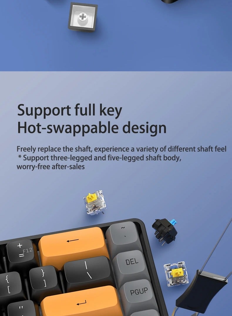 aigo A68 Tri-mode 60% Gaming Mechanical Keyboard (Bluetooth / 2.4G Wireless/Wired) - Yellow Switch Hot Swappable – Rechargeable Battery – 68 English PBT Keycap Keys | Milk Coffee - Image 4