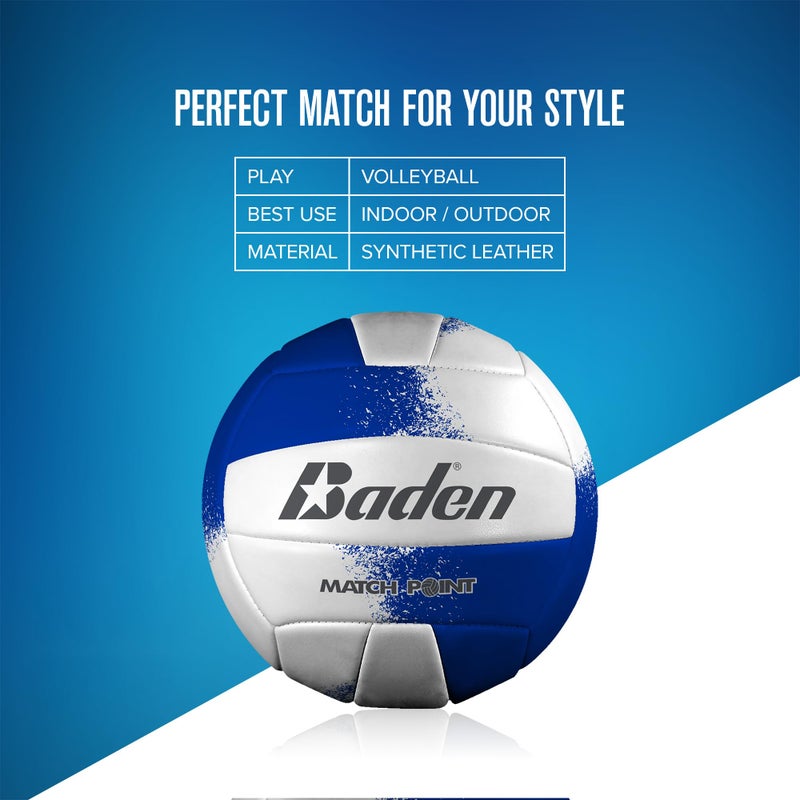 Baden بادن | نقطة المباراة | جلد صناعي مبطن | كرة طائرة خارجية للحديقة + كرة معسكر الكلية | لجميع الأعمار | الحجم الرسمي 5 | أزرق ملكي/أبيض - Image 3