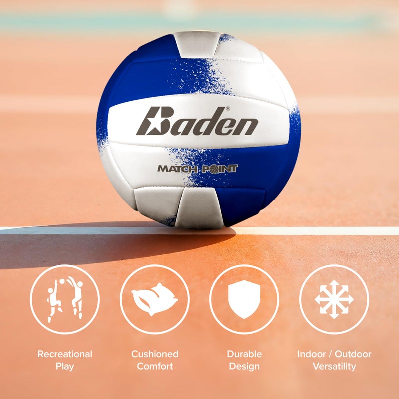 Baden بادن | نقطة المباراة | جلد صناعي مبطن | كرة طائرة خارجية للحديقة + كرة معسكر الكلية | لجميع الأعمار | الحجم الرسمي 5 | أزرق ملكي/أبيض - Image 4