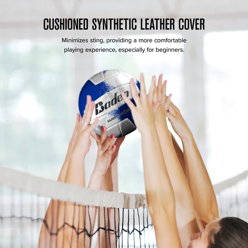Baden بادن | نقطة المباراة | جلد صناعي مبطن | كرة طائرة خارجية للحديقة + كرة معسكر الكلية | لجميع الأعمار | الحجم الرسمي 5 | أزرق ملكي/أبيض - Image 5