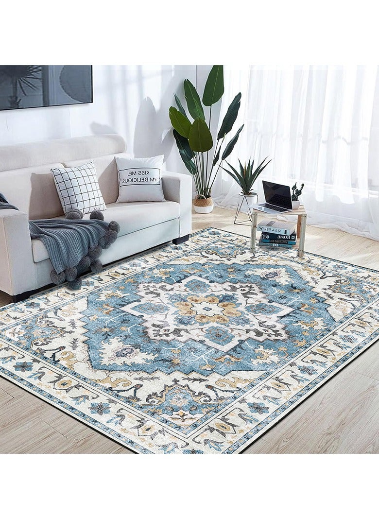 Persian Vintage Area Rug 80x120CM, Washable Non-Slip Carpet, Soft Imitation Cashmere Bedside Mat, Bohemian Low Pile Floor Cover for Living Room, Bedroom, Sofa, Kitchen, Entryway - Image 1