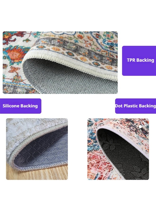 Persian Vintage Area Rug 80x120CM, Washable Non-Slip Carpet, Soft Imitation Cashmere Bedside Mat, Bohemian Low Pile Floor Cover for Living Room, Bedroom, Sofa, Kitchen, Entryway - Image 3