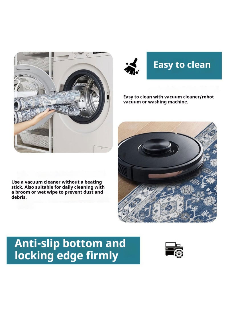 Persian Vintage Area Rug 80x120CM, Washable Non-Slip Carpet, Soft Imitation Cashmere Bedside Mat, Bohemian Low Pile Floor Cover for Living Room, Bedroom, Sofa, Kitchen, Entryway - Image 5