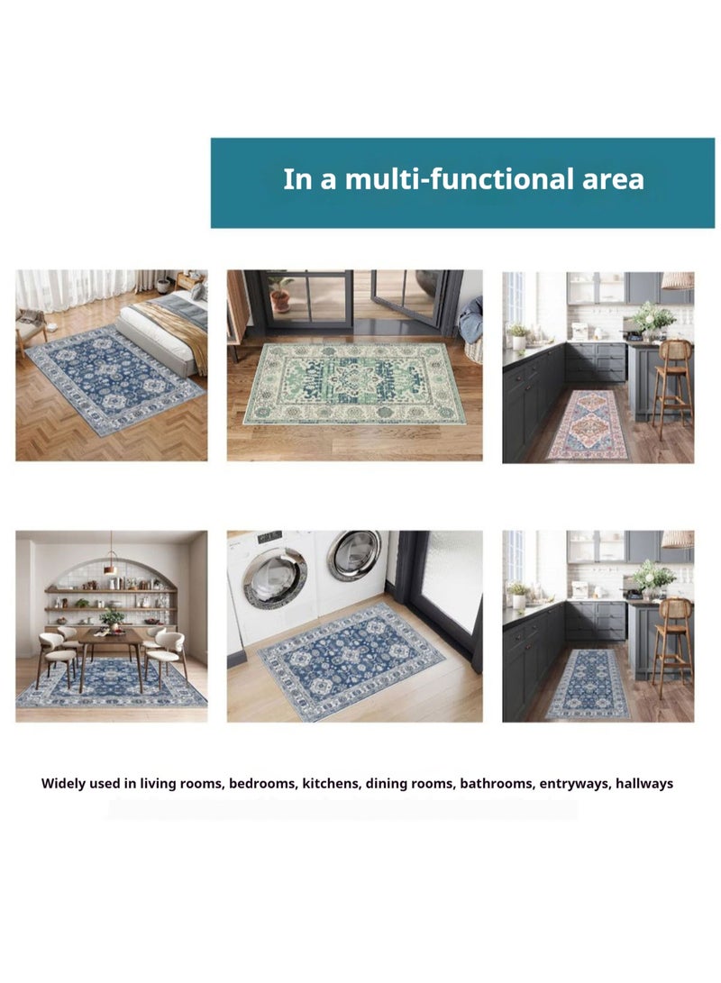 Persian Vintage Area Rug 80x120CM, Washable Non-Slip Carpet, Soft Imitation Cashmere Bedside Mat, Bohemian Low Pile Floor Cover for Living Room, Bedroom, Sofa, Kitchen, Entryway - Image 4