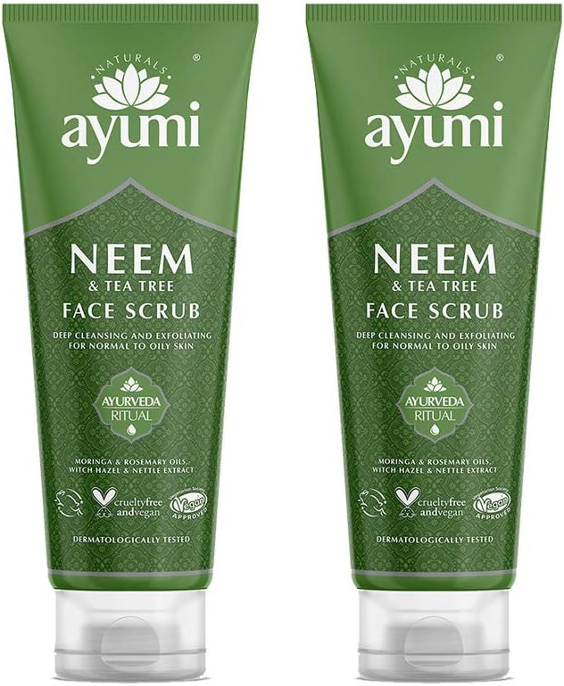 Ayumi مقشر الوجه آيومي لعلاج حب الشباب للبشرة الدهنية مع زيت النيم وزيت شجرة الشاي مقشر مرطب مع زيت المورينغا وزيت الهازل الساحر للنساء والرجال 1x125 مل - Image 1