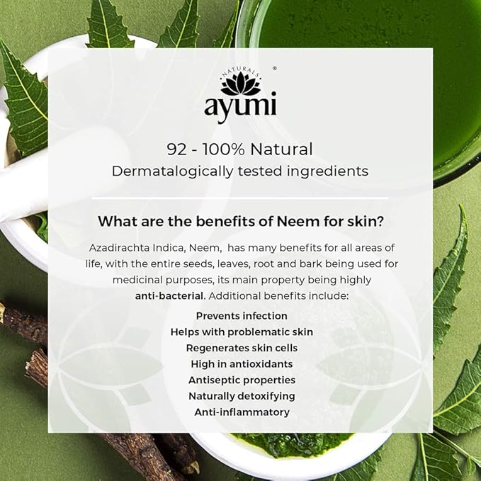 Ayumi مقشر الوجه آيومي لعلاج حب الشباب للبشرة الدهنية مع زيت النيم وزيت شجرة الشاي مقشر مرطب مع زيت المورينغا وزيت الهازل الساحر للنساء والرجال 1x125 مل - Image 2