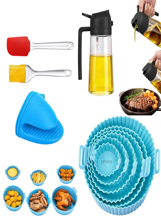 HOYEHOLA Air Fryer Accessories Combo Pack – Reusable Silicone Air Fryer Liners with Oil Sprayer & Basting Brush | Easy Clean Non-Stick Tools Set for Home Cooking (Pack of 10) - Image 1