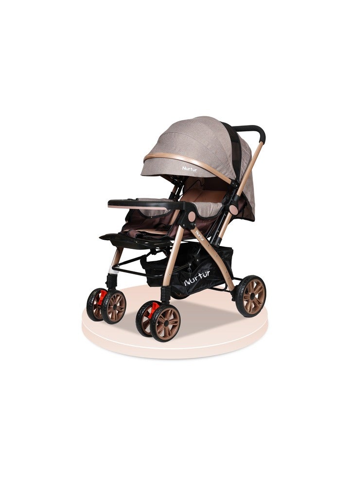 Nurtur Baby Travel Stroller 0 to 3 years Storage Basket Detachable Food Tray Adjustable Backrest and Canopy Reversible Handle - Image 1