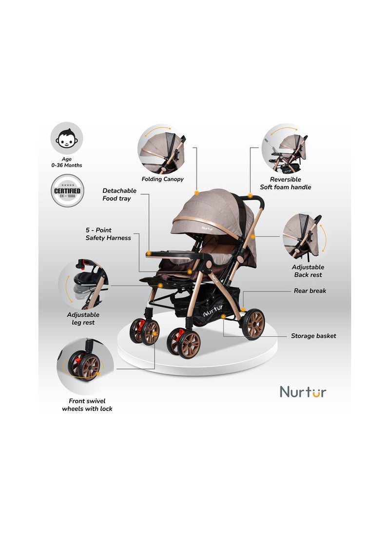 Nurtur Baby Travel Stroller 0 to 3 years Storage Basket Detachable Food Tray Adjustable Backrest and Canopy Reversible Handle - Image 2