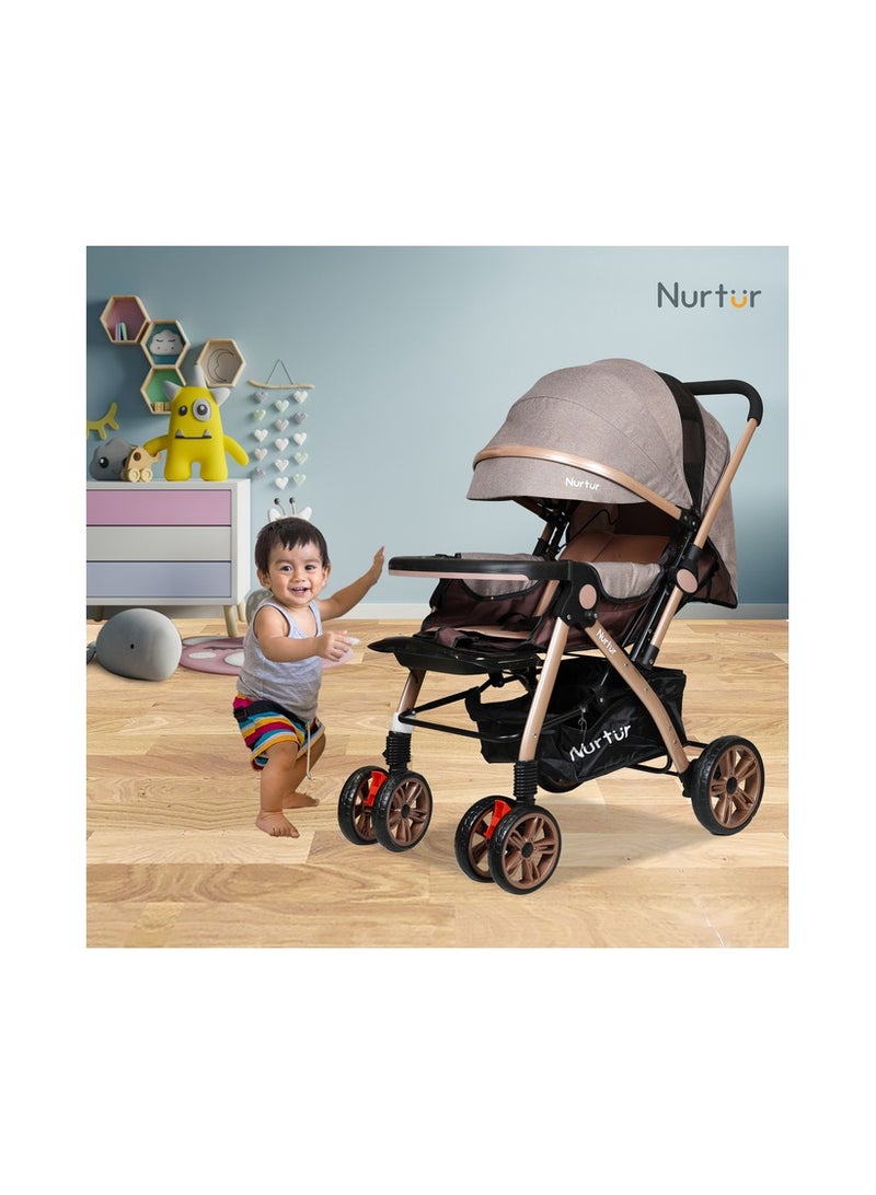 Nurtur Baby Travel Stroller 0 to 3 years Storage Basket Detachable Food Tray Adjustable Backrest and Canopy Reversible Handle - Image 4