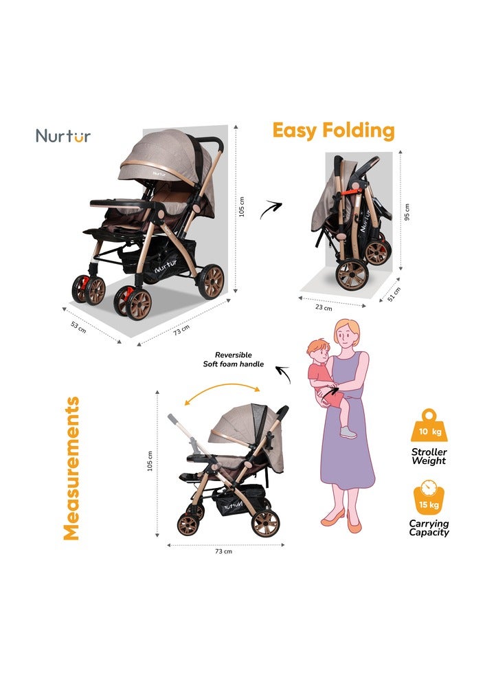 Nurtur Baby Travel Stroller 0 to 3 years Storage Basket Detachable Food Tray Adjustable Backrest and Canopy Reversible Handle - Image 3
