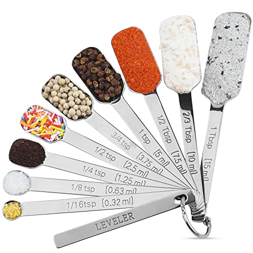 Viwehots Measuring Cups and Spoons Set, 18/8 Stainless Steel Measuring Cups and Spoons Set, Metric & US Measuring Tools Set, Heavy Duty 7 Cups and 9 Spoons 1 Leveler for Baking and Kitchen - Image 4