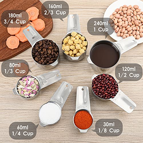 Viwehots Measuring Cups and Spoons Set, 18/8 Stainless Steel Measuring Cups and Spoons Set, Metric & US Measuring Tools Set, Heavy Duty 7 Cups and 9 Spoons 1 Leveler for Baking and Kitchen - Image 5