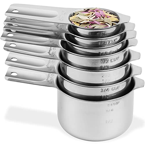 Viwehots Measuring Cups and Spoons Set, 18/8 Stainless Steel Measuring Cups and Spoons Set, Metric & US Measuring Tools Set, Heavy Duty 7 Cups and 9 Spoons 1 Leveler for Baking and Kitchen - Image 3