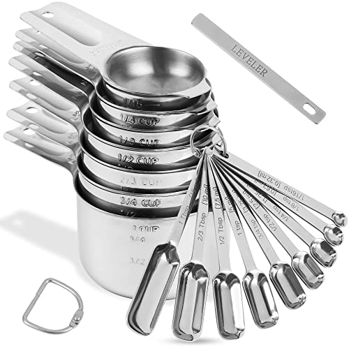 Viwehots Measuring Cups and Spoons Set, 18/8 Stainless Steel Measuring Cups and Spoons Set, Metric & US Measuring Tools Set, Heavy Duty 7 Cups and 9 Spoons 1 Leveler for Baking and Kitchen - Image 1