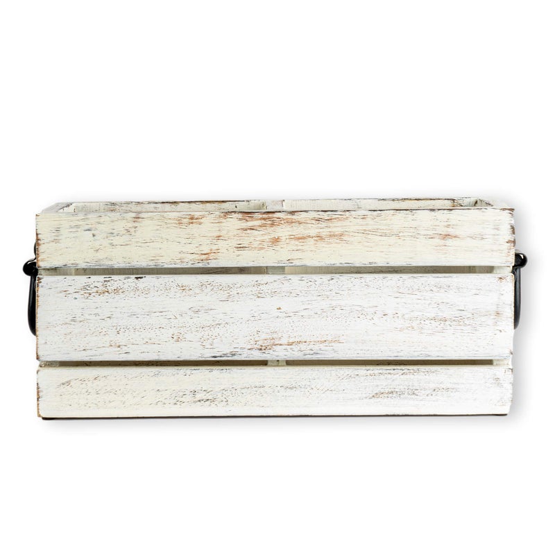 GoCraft 2-Compartment Wooden Caddy with Metal Handles â€“ Rustic Whitewashed Organizer for Flatware, Kitchen Utensils, Office Supplies, Remotes, Makeup, Nightstand Storage, Desk & Home Organization - Image 3