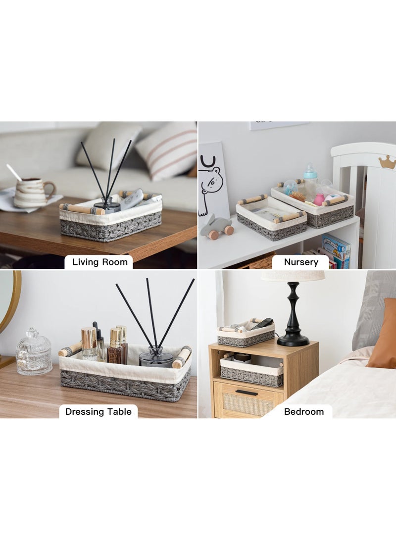 Eworld Set of 2 Rectangular Woven Storage Baskets with Washable Liners, Paper Rope Straw Rattan Baskets for Organizing with Handles, Ideal for Cosmetics, Toys, Books, and Daily Essentials, Grey - Image 5