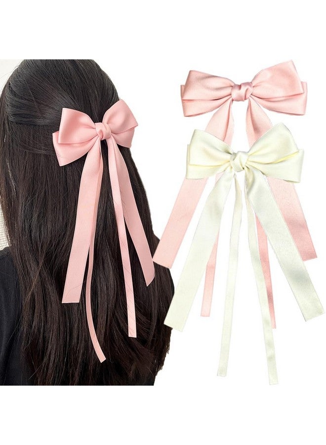 SALOCY ربطات شعر للنساء ربطات شعر وردية اللون ربطات شعر للنساء والفتيات ربطات شعر لطيفة مع ذيل طويل ربطات شعر كبيرة إكسسوارات شعر جذابة (وردي + بيج) - Image 1