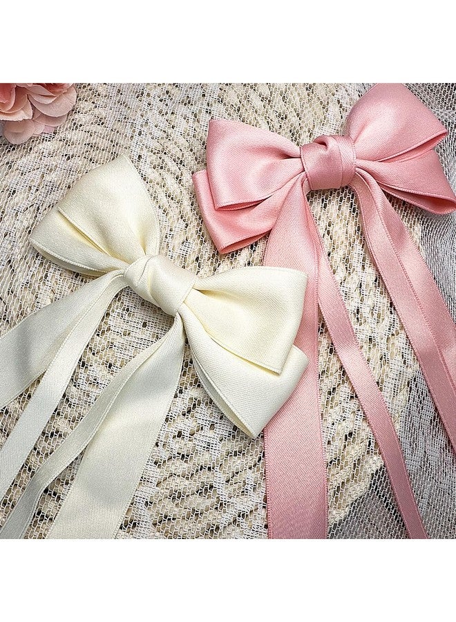 SALOCY ربطات شعر للنساء ربطات شعر وردية اللون ربطات شعر للنساء والفتيات ربطات شعر لطيفة مع ذيل طويل ربطات شعر كبيرة إكسسوارات شعر جذابة (وردي + بيج) - Image 5