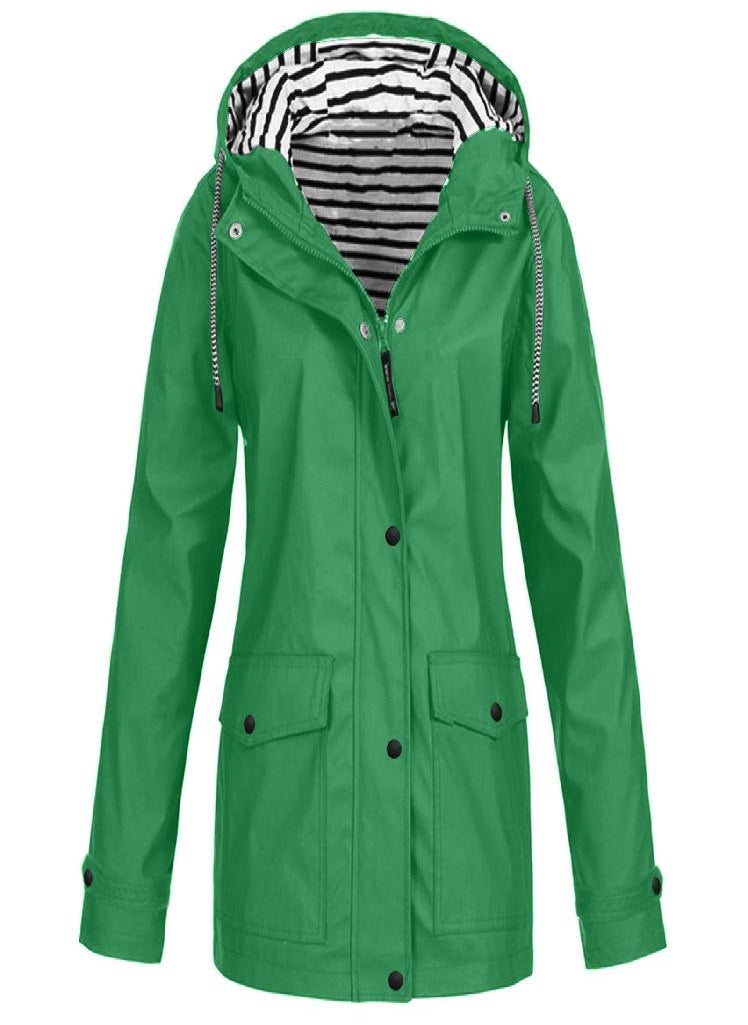 Eckek - Women Solid Rain Jacket Outdoor Plus Waterproof Hooded Raincoat Windproof - Image 1