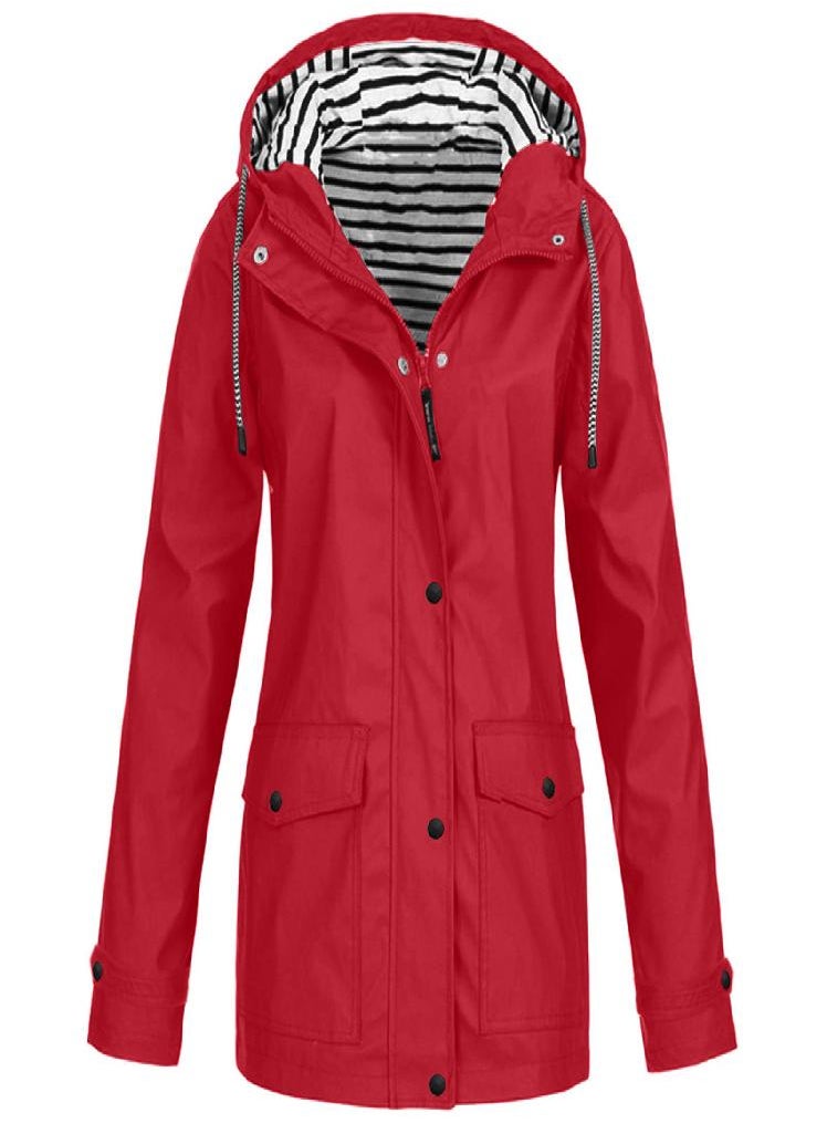 Eckek - Women Solid Rain Jacket Outdoor Plus Waterproof Hooded Raincoat Windproof - Image 1