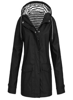 Women Solid Rain Jacket Outdoor Plus Waterproof Hooded Raincoat Windproof