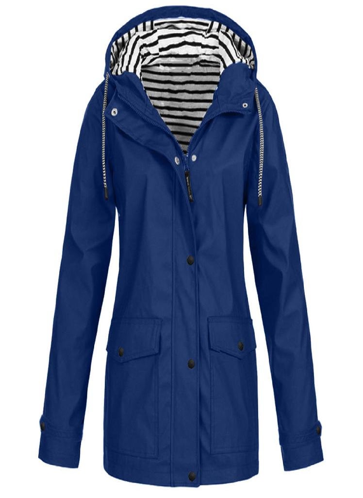 Eckek - Women Solid Rain Jacket Outdoor Plus Waterproof Hooded Raincoat Windproof - Image 1