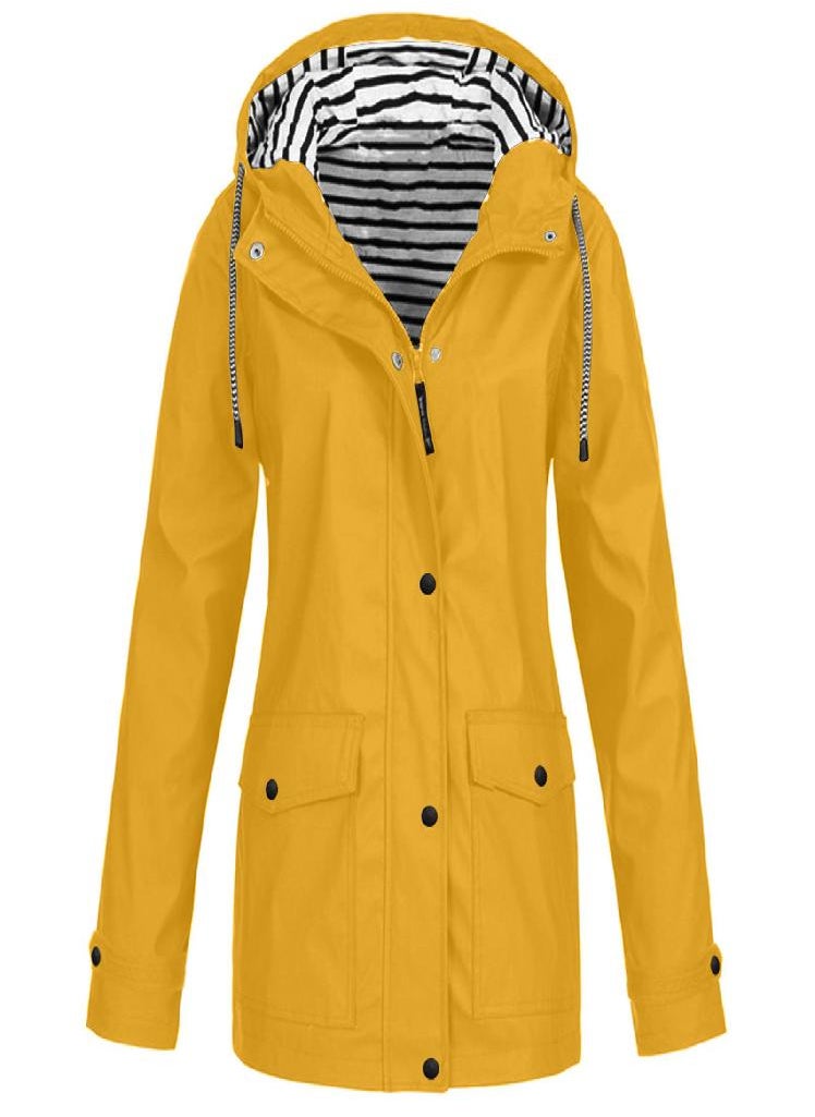 Eckek - Women Solid Rain Jacket Outdoor Plus Waterproof Hooded Raincoat Windproof - Image 1