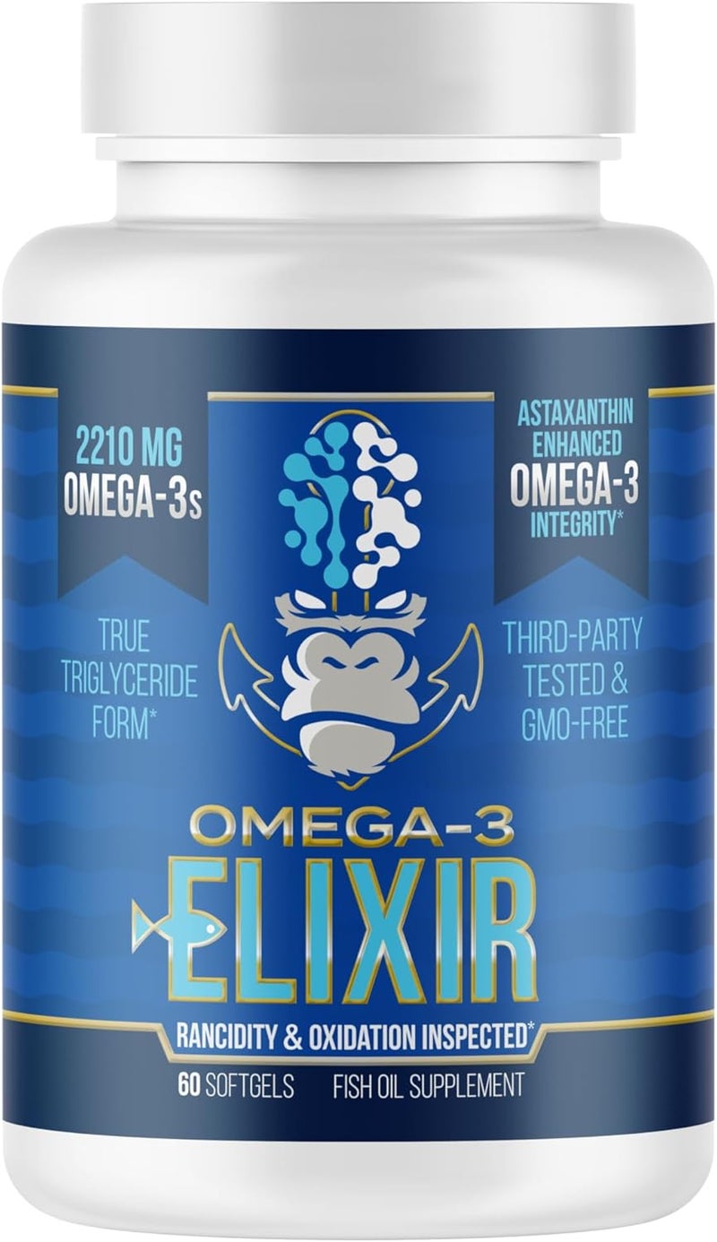 Gorilla Mind Omega3 Elixir  Premium Omega3 Fish Oil Softgels  Triple Strength  High EPA  DHA Content  Supports Heart Brain Immune and Joint Health 60 Softgels - Image 1