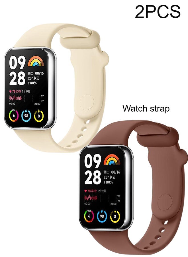 Happy D 2-piece set of Xiaomi Smart Band 8 Pro/9 Pro/Redmi Watch 4/5/6 silicone watch strap replacement bands in brown and beige - Image 1