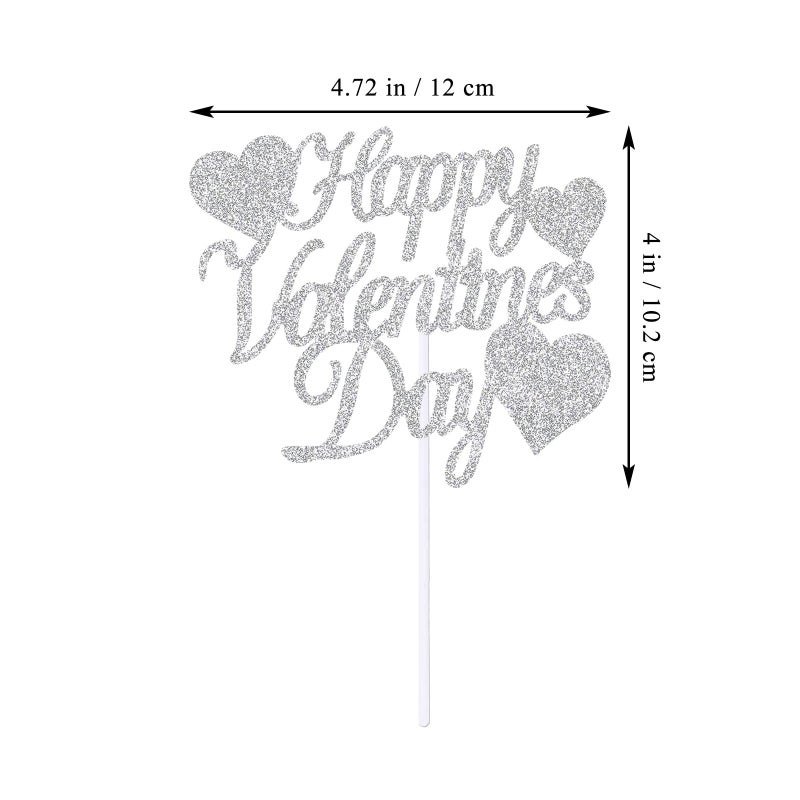 Creaides 12pcs Silver Glitter Happy Valentine's Day Cake Toppers Food Picks Cake Decorations for Valentine's Day Party Suppliers - Image 2