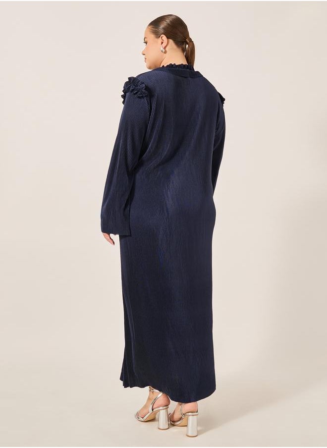 Styli Plus Size Plain Tie Up Neck Shift Maxi Dress  - Image 5