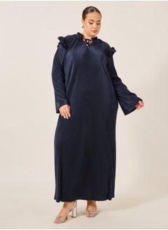 Styli Plus Size Plain Tie Up Neck Shift Maxi Dress  - Image 1