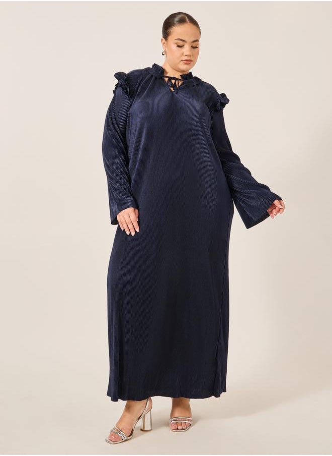Styli Plus Size Plain Tie Up Neck Shift Maxi Dress  - Image 1