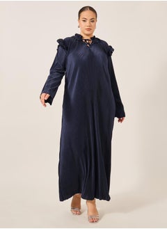 Styli Plus Size Plain Tie Up Neck Shift Maxi Dress  - Image 2